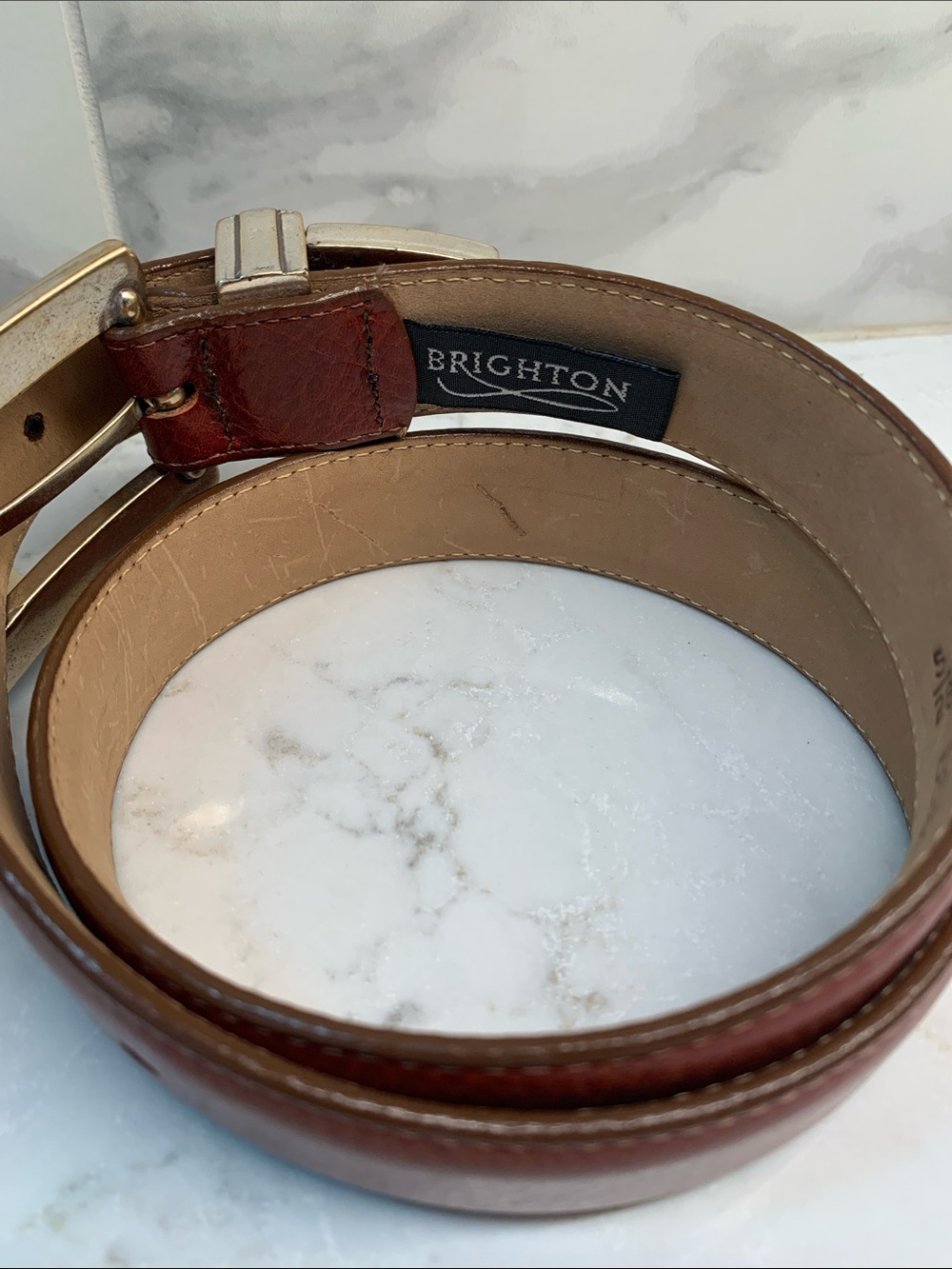 New Brighton Brown Leather Western Belt Ornate Silver Buckle Size S 28 - Picture 5 of 7